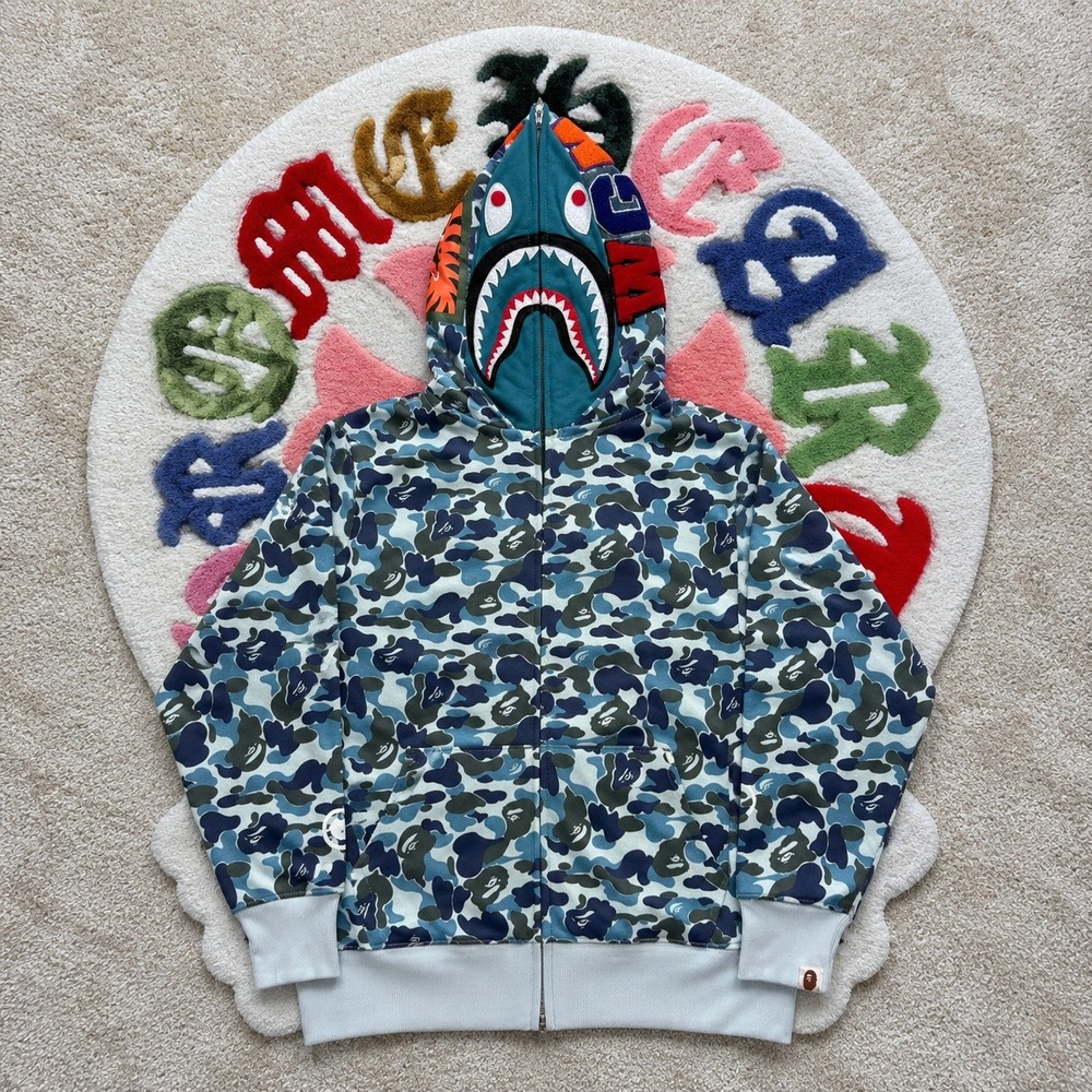 BAPE ABC Camo Shark Full Zip Hoodie Blue WGM Streetwear Size M